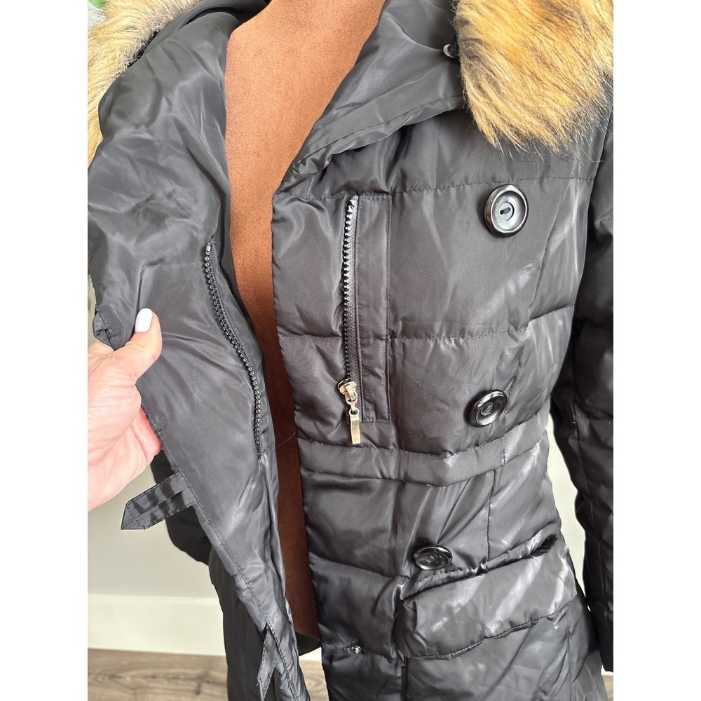 LISHIFENDI Women's Black‎ Puffer Coat with Faux Fur Hood Size M - Picture 3 of 11
